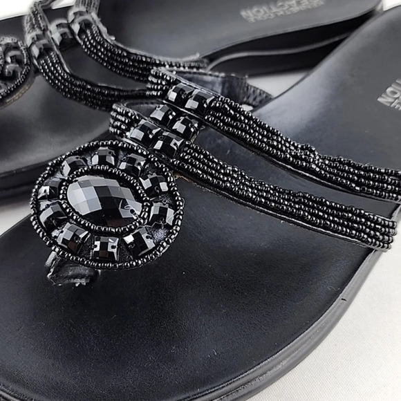 Kenneth Cole Reaction Women's Black  Glam Slam Flat Sandals Beaded Thong Size 8 - Picture 4 of 11